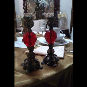 Vtg Home Interiors Red Candle Holders.